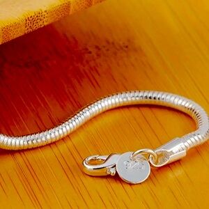 925 Sterling Silver stamped Snake charm Chain Bracelet NWT